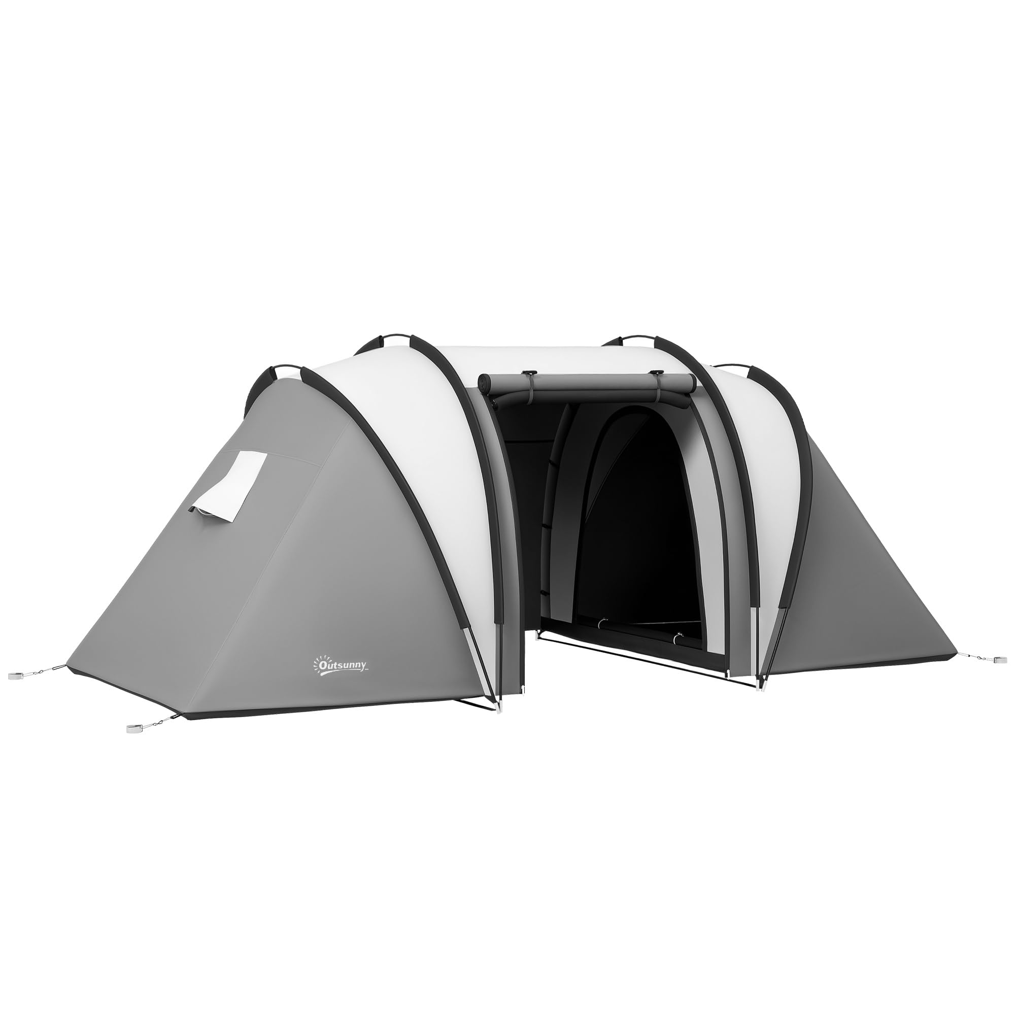 Outsunny Tienda de Campaña Familiar para 4-​5 Personas Tienda de Acampada de Túnel Impermeable 3000 mm con 2 Dormitorios Bolsa de Transporte y Gancho para Pescar Senderismo Gris