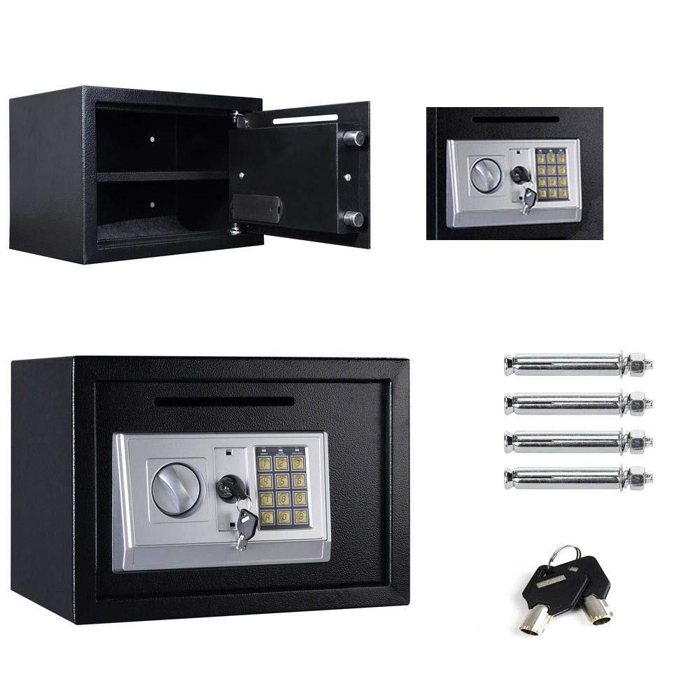 16L Drop Box Safebox For Home, Electronic Security Safe with Digital Keypad and Emergency Overide key, Fireproof and Waterproof, Black Safe for Home Office Hotel, 35 * 25 * 25cm