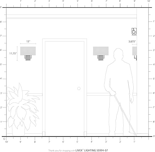 Miniatura 7 de Livex Lighting 50994-07 Pierson Collection 2 Light Ada Wall Sconce, Oatmeal Fabric Outside, White Fabric Inside Hardback Shade, Bronze Finish