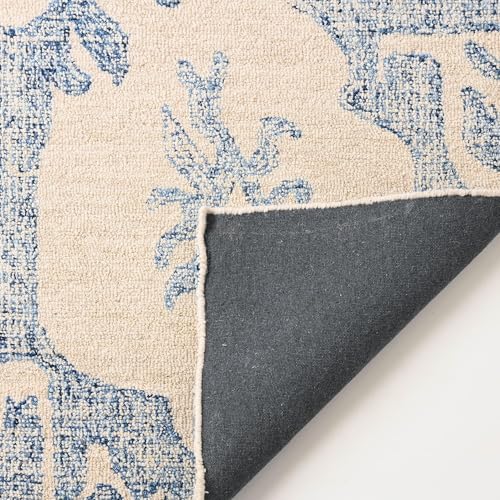Image of Handmade 100% Wool Pile Area Rug - Traditional Medallion Design with Cotton Backing | Thick, Durable, & Textured Tufted Carpet for Living Room, Bedroom, Dining Area or Office Decor (Beige, 5' x 8')