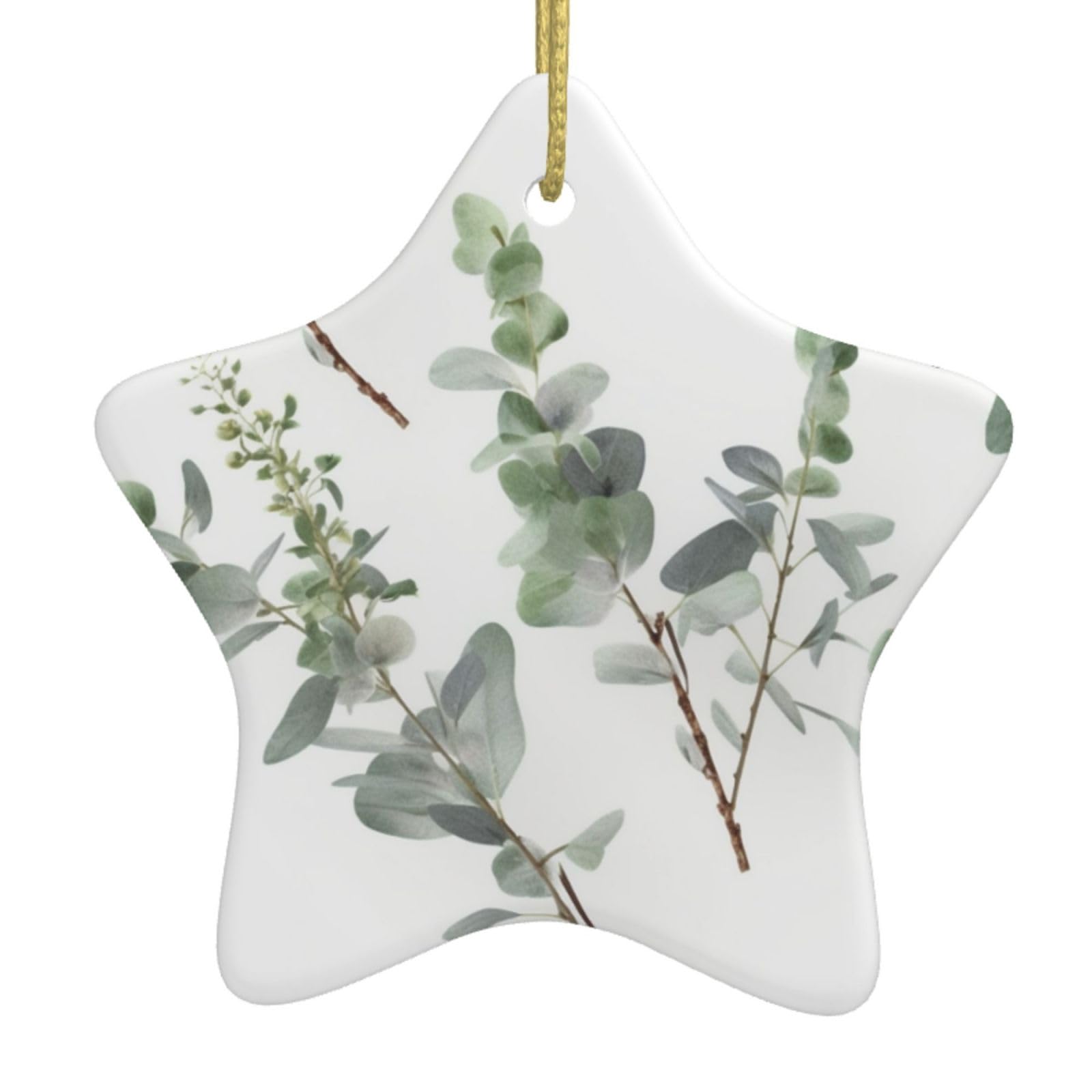 Ceramic Christmas Tree Hanging Ornaments with Gold Ropes Christmas Tree Decorations Star Ceramic White Natural Greenery Twig Pendant Keepsake Decorations for Holiday Xmas Gift Ideas