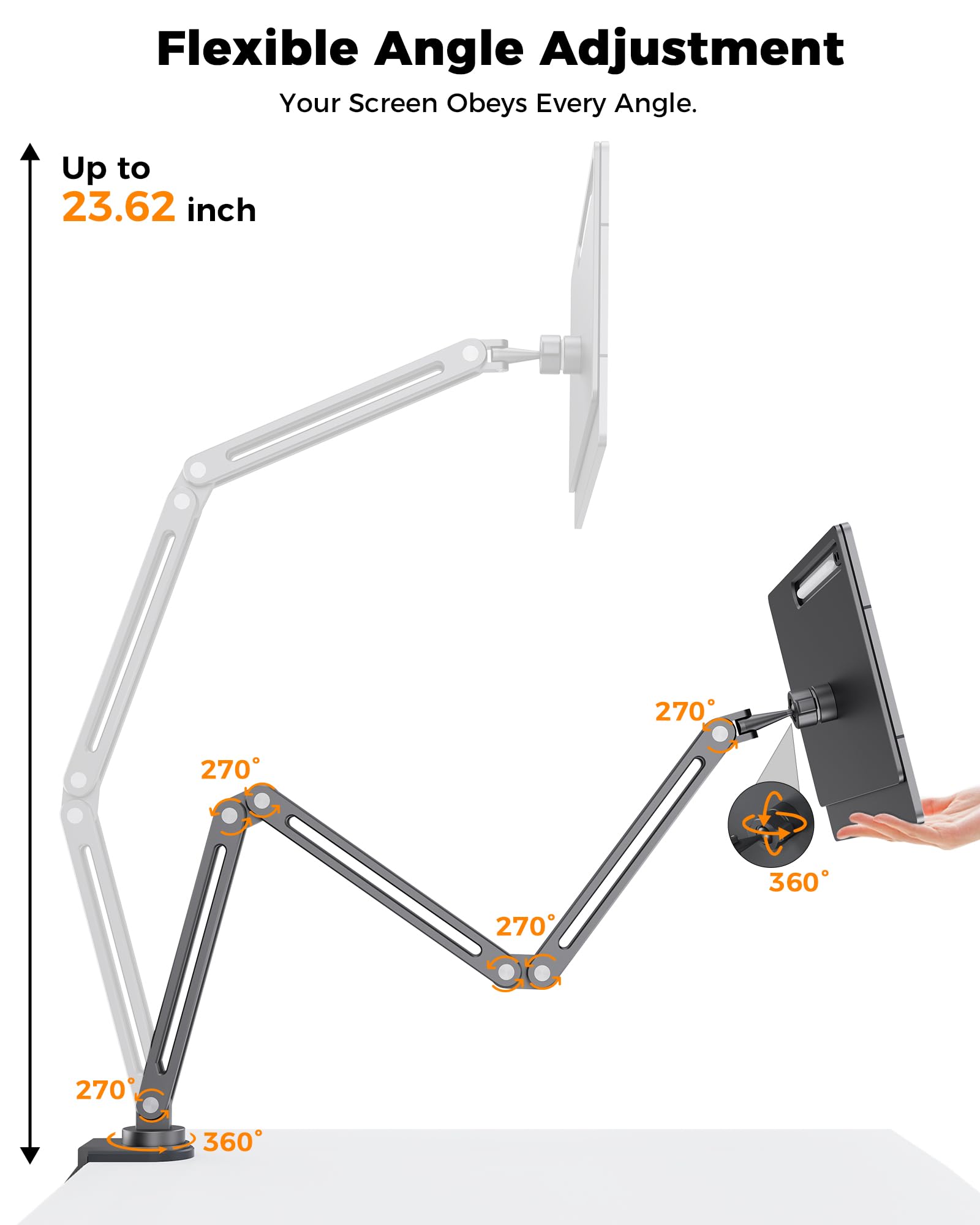 KU XIU Supporto magnetico per Samsung Galaxy Tab 14.6 pollici, braccio regolabile pieghevole per scrivania, supporto per tablet in lega di alluminio per Galaxy Tab S10 Ultra/S9 Ultra/S8Ultra