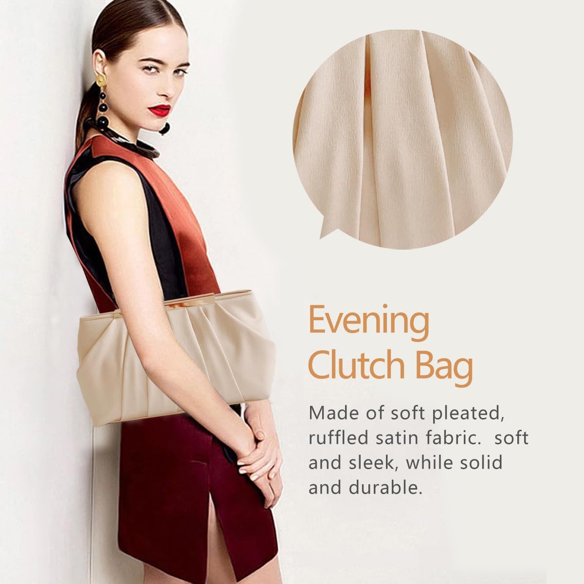 Clutch Purse for Women,Evening Clutches for Wedding, Detachable Chain Strap Pleated Crossbody Shoulder Handbag - Image 2