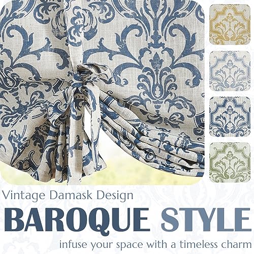 Jinchan DMSZRP-BLT-4254C02 Linen Tie Up Valance For Kitchen Flax Floral Drapes Vintage Farmhouse Medallion Window Treatments Light Filtering Curtain thumb #3