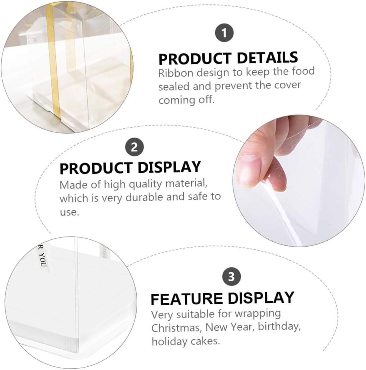 8-inch Birthday Cake Box 5pcs Single Layer Cake Carrier Container with High Sidewalls Plastic Storage and Wrapping Boxes for Bakery and Packaging