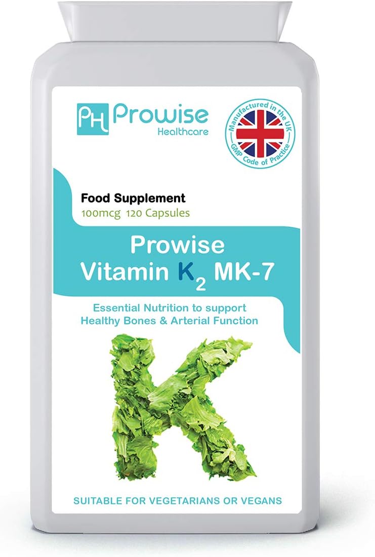 Vitamin K2 MK-7 100mcg 120 Capsules from Natural Natto - UK Manufactured | GMP Standards by Prowise Healthcare