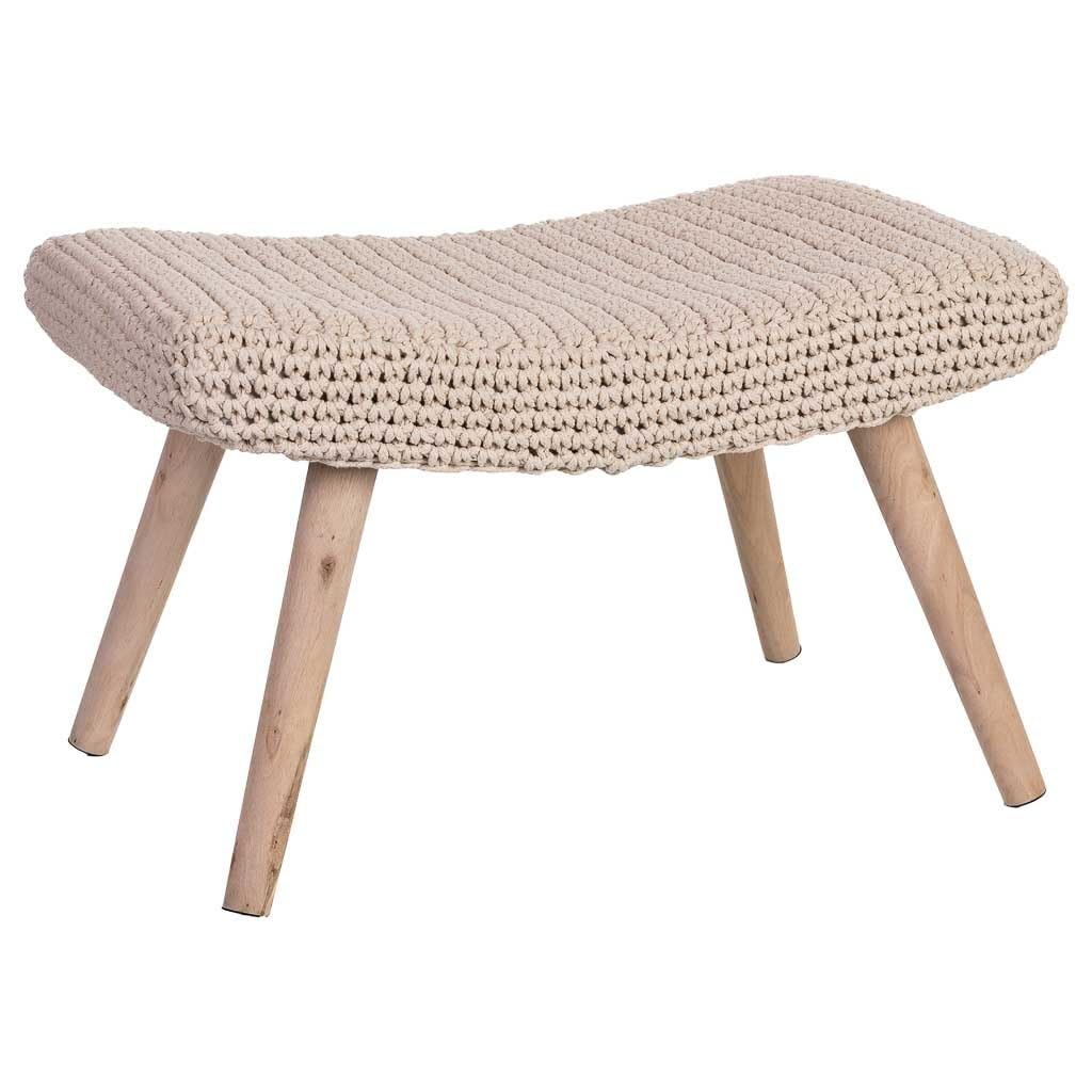 WANDERLUST DECO Wooden and cotton stool Braided Beige 67x30x43h cm