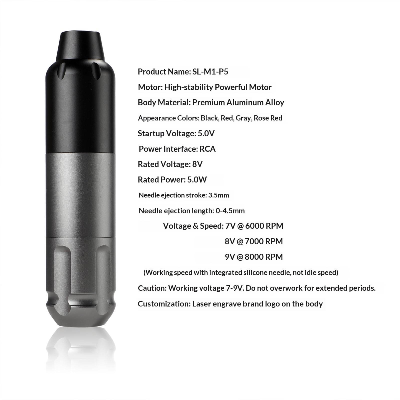 Kit macchinetta rotativa per tatuaggi - Penna per tatuaggi a cartuccia con mini alimentatore digitale, corsa da 3,5 mm, motore da 6000-8000 giri/min, pedale e 10 aghi per cartuccia,Grigio