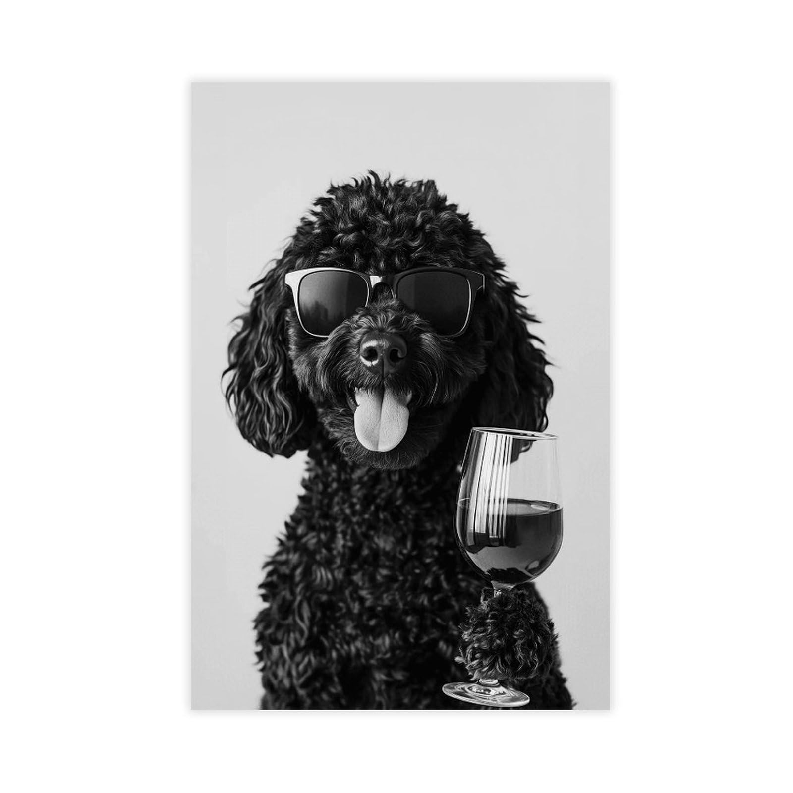 Utgn Black Goldendoodle Drinking Wineposter Canvas Poster Wall Art Print Picture Paintings 12X18inch(30X45cm)