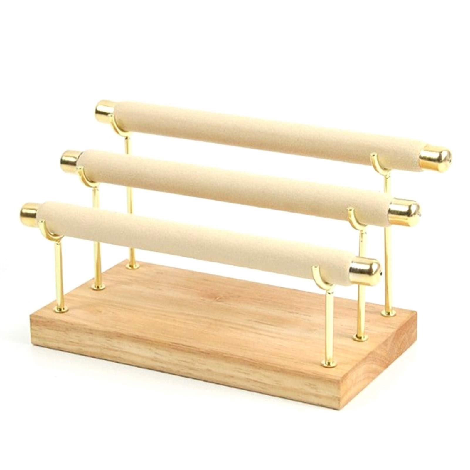 HDBCYUAZ 3 Layer Jewelry Display Stand Organizer Wooden T-Bar for Ring(Beige)