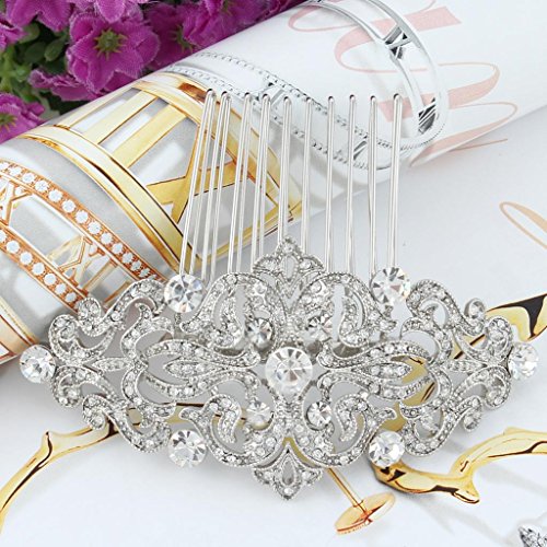 Ever Faith Bridal Hair Accessories Austrian Crystal Art Deco Wave Wedding Hairpiece Side Comb For Bride Clear Silver-Tone #TOP2