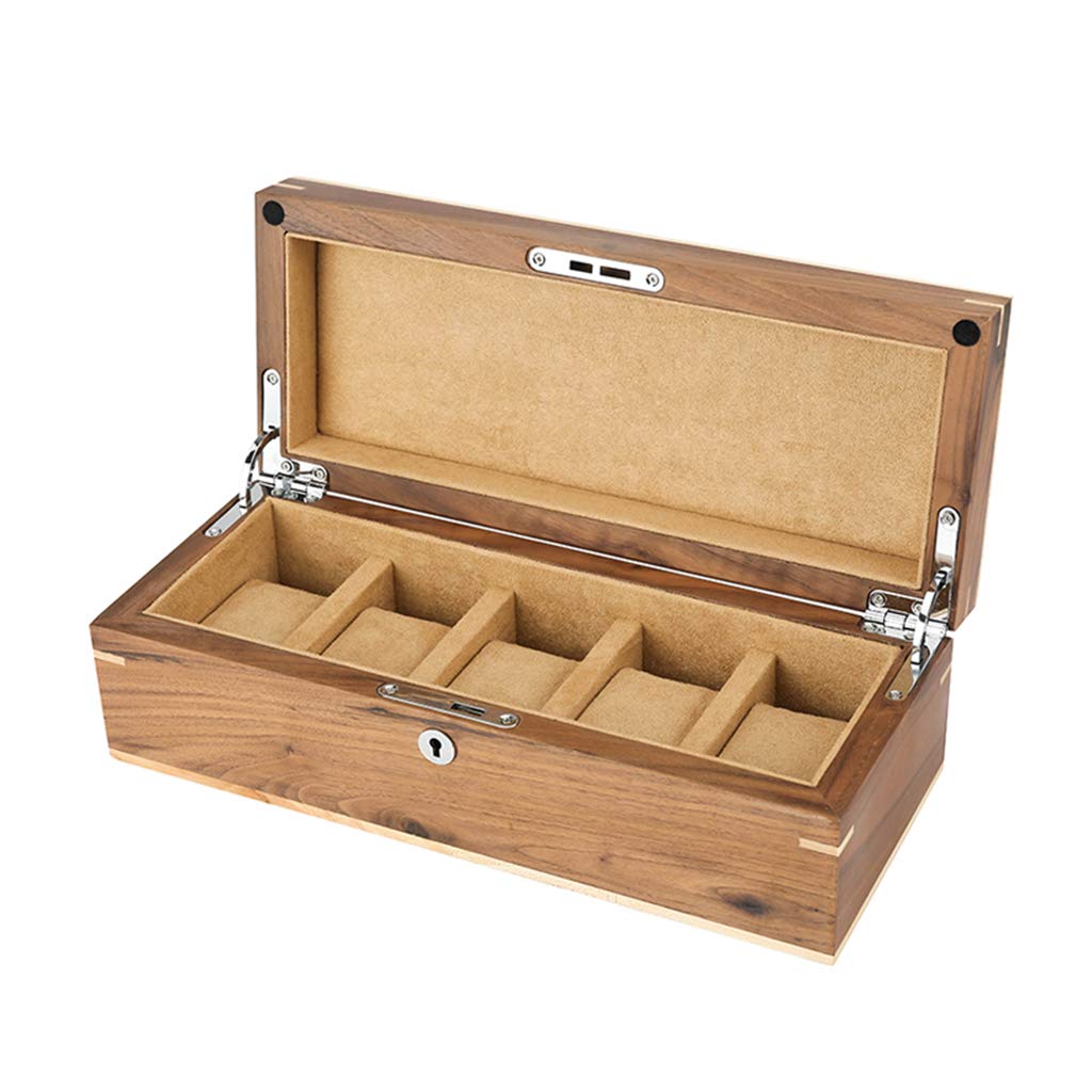 HVMBEUGOS Watch Display Storage Box Wooden Watch Box 5 Slots Lockable Jewelry Accessories Storage Display Box For Men/Women Gifts - 30.5×12.5×10cm