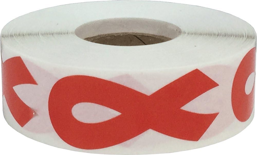 Red Awareness Ribbon Stickers 2 Inch 500 Total Adhesive Labels