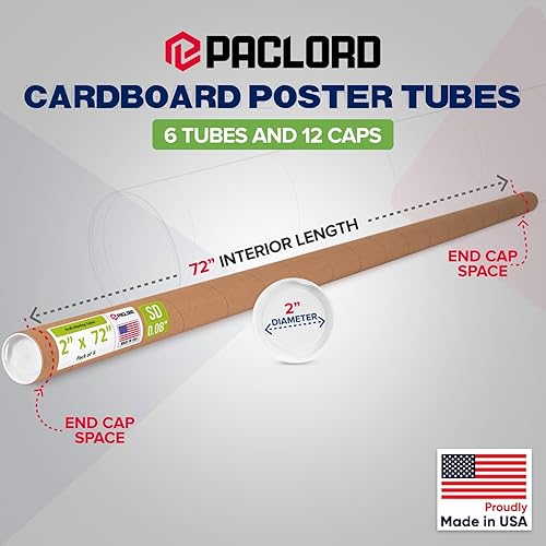 Miniatura 68 de Tubo de correo de papel kraft reforzado de 2 x 36 pulgadas, paquete de 1 tubo con 2 tapas, tubo seguro aprobado por USPS para pósteres, tubo