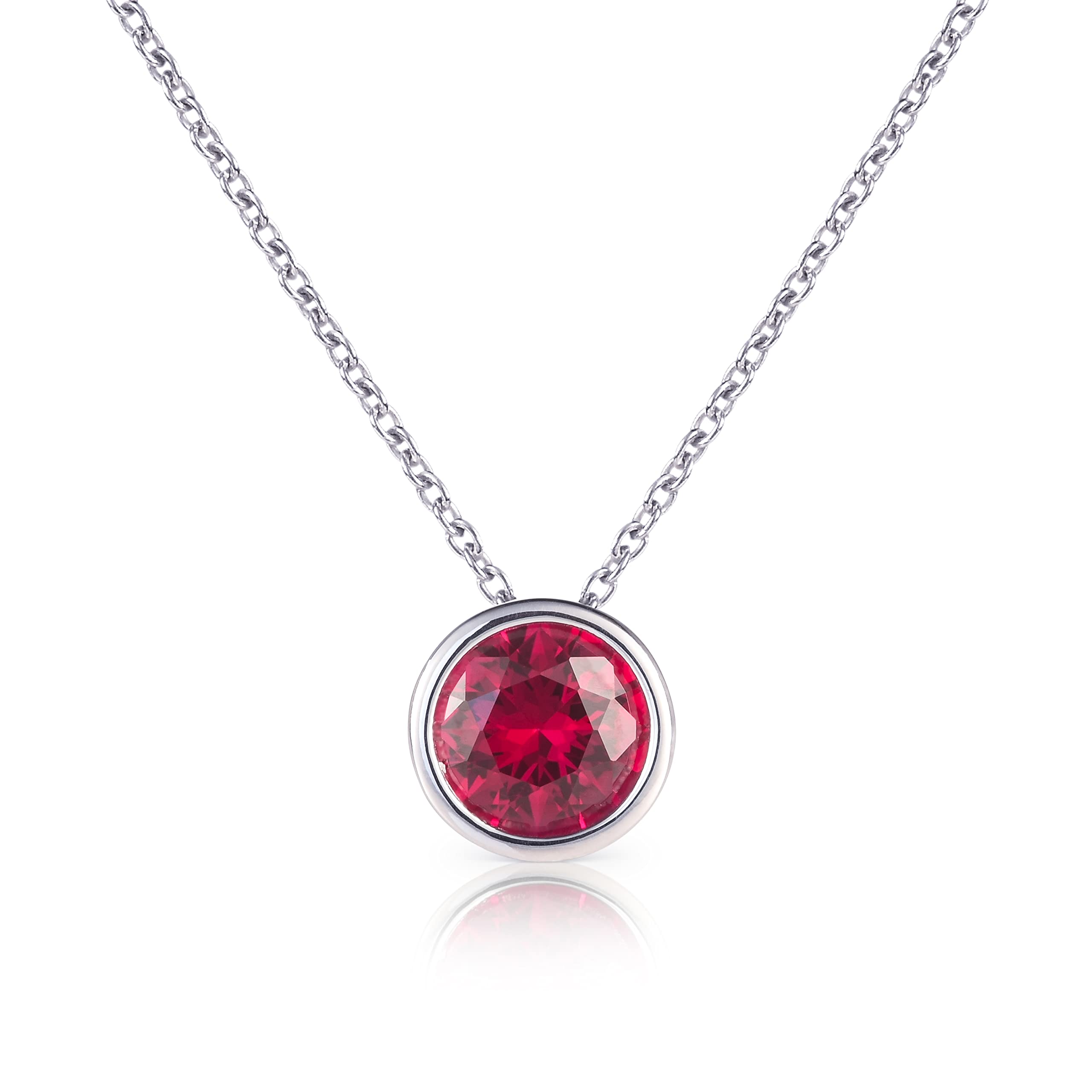 namana Collier Pendentif en Solitaire avec une Pierre de Couleur, Collier Femme en Argent Sterling 925, avec une Unique Pierre de Couleur, Blanc, Vert, Bleu ou Rouge, Collier Femme en Argent Massif