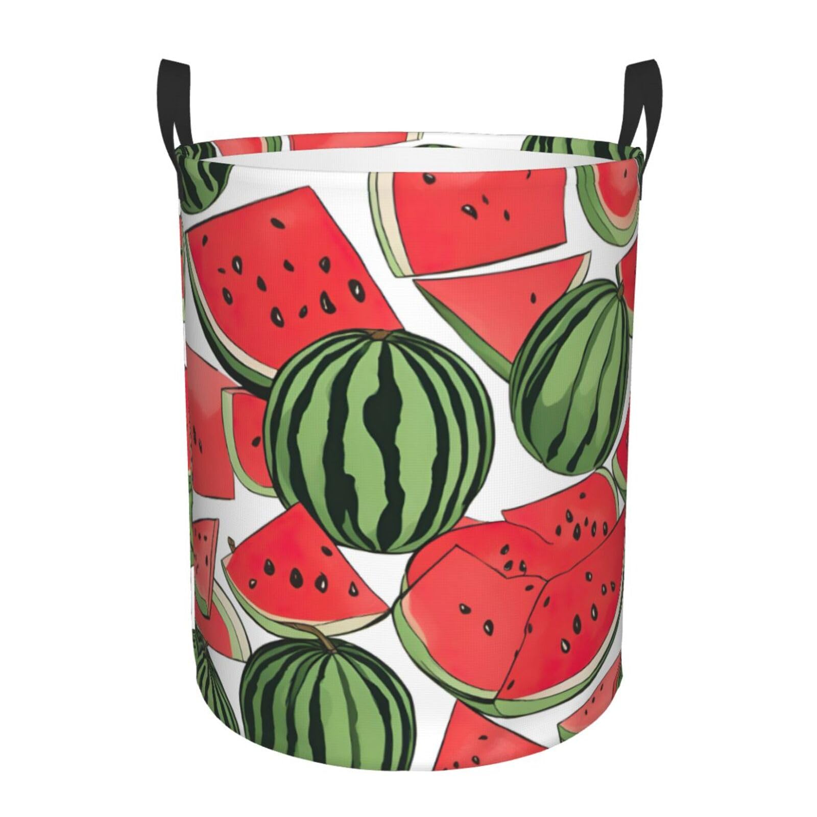 M Collapsible Laundry Hamper Round Red Watermelon Print Storage