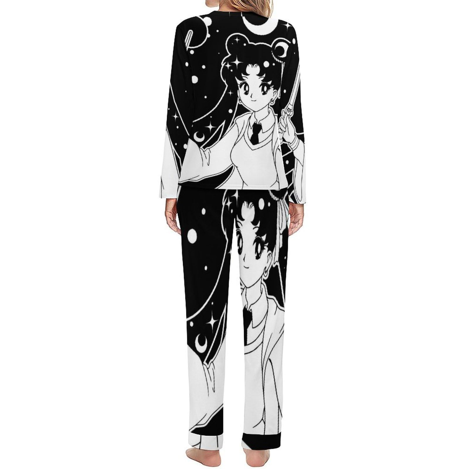 UMENG Anime Mädchen Damen Schlafanzug Lange Pyjama Set Zweiteiliger Nachtwäsche Langarm Hausanzug Sleepwear