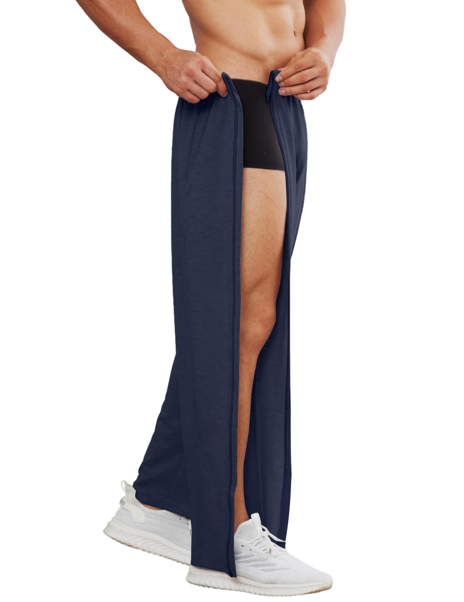 PINSPARK Pants da Recupero Pantaloni Sportivi Lunghi da Uomo con Cerniera Completa Pantaloni in Cotone strappabili Allenamento Larghi con Apertura Laterale e Tasche