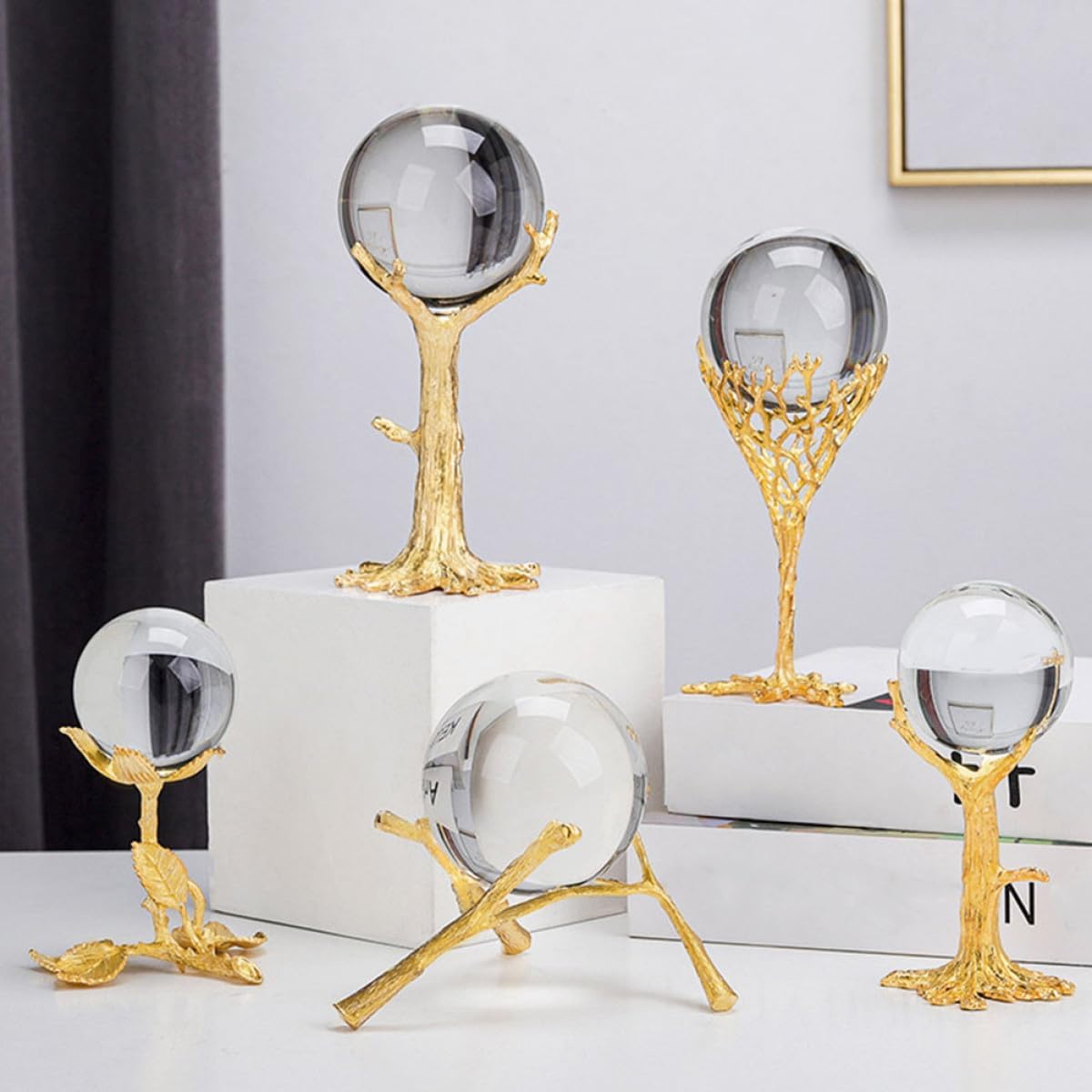 Clear Crystal Ball with Stable Metal Stand for Tabletop Home Decoration Smooth Sphere Glass Ornament for Living and Office Elegant Crystal Globe Adornment