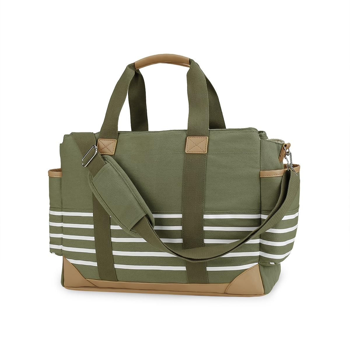 SONARIN Canvas Baby Changing Bag,Large Capacity Nappy Changing Tote Bag with Removable Shoulder Strap,Portable Maternity Messenger Travel Diaper Bags with Stroller Straps(Green)