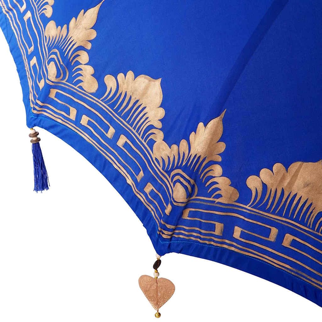 vidaXL Baliński Parasol z Bazą Niebieski 215 x 215 x 260 cm, Okrągły balijski parasol do ogrodu i na taras, cień na zewnątrz, dekoracja patio, tropikalna osłona