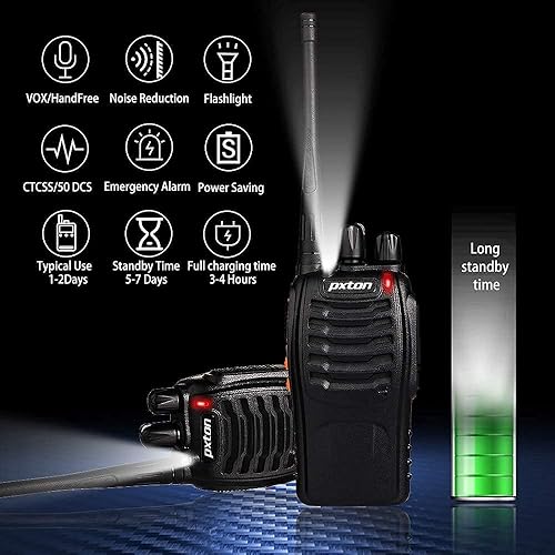 Miniatura 4 de Radios bidireccionales de largo alcance para adultos con auriculares, Walkie Talkies de 16 canales de mano de 2 vías Radio recargable con linterna