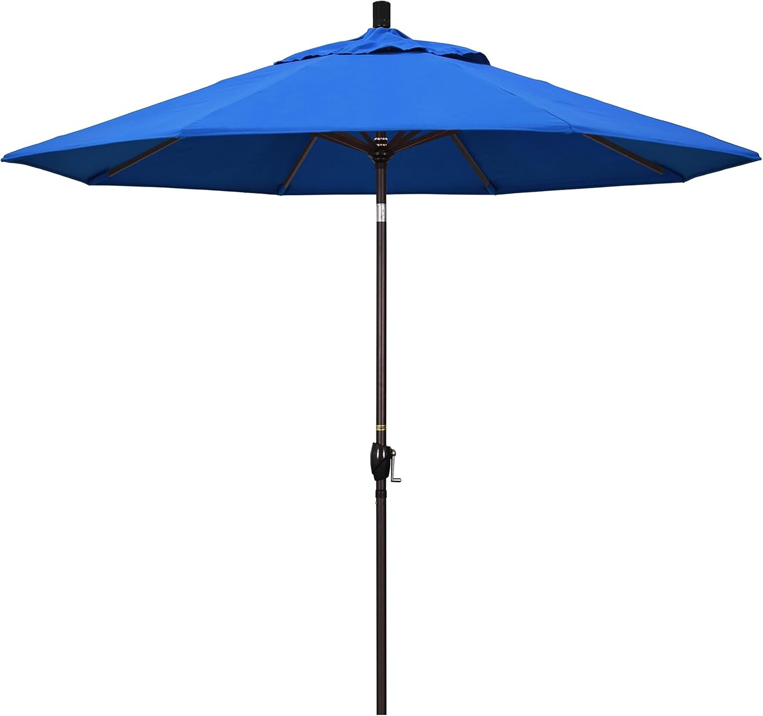 Pemberly Row 9' Aluminum Patio Umbrella, Royal Blue Olefin Fabric, Bronze Frame, Easy Crank Lift and Tilt, Classic Style Outdoor Shade for Patios and Terraces