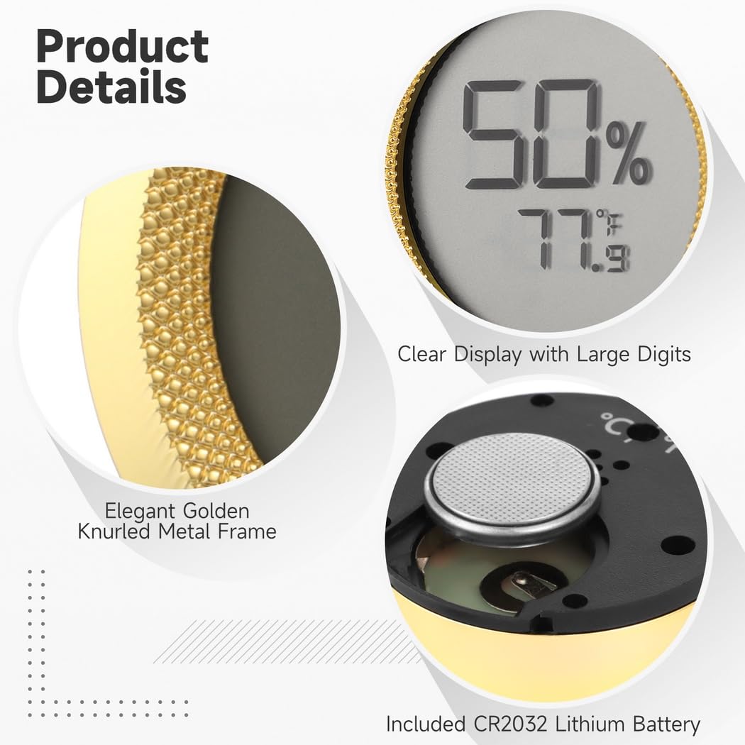 Digitales Hygrometer und Thermometer, kompakte Metallanzeige für Humidor und Schrank, Feuchtigkeits- und Temperaturmesser für den Haushalt, mit Anzeige in Fahrenheit (℉) und Celsius (℃)