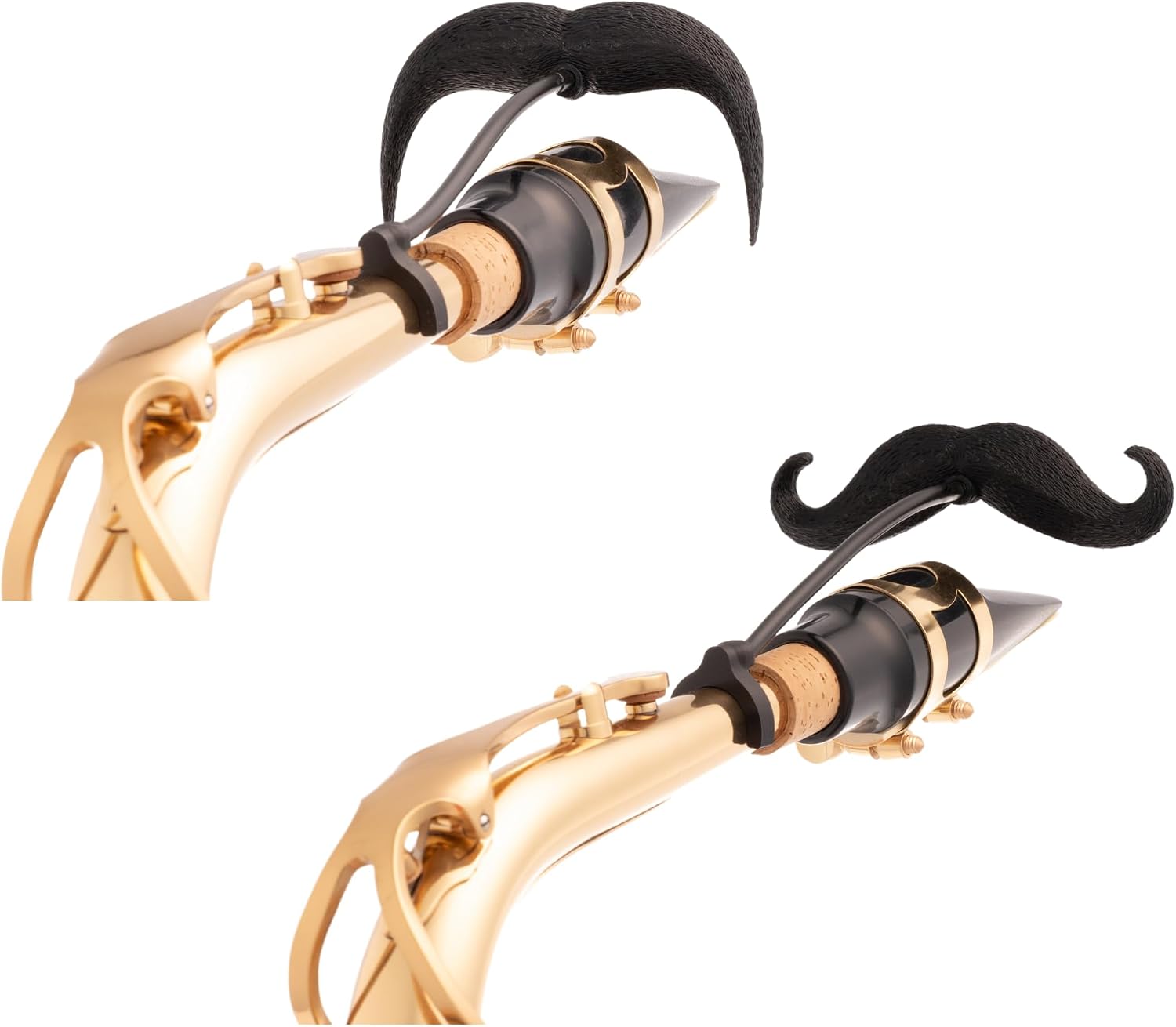 Sax-stache 2.0 - [2-Pack] Clip-on Mustache for Alto Saxophone, XL and Handlebar Combo Version, by Brasstache
