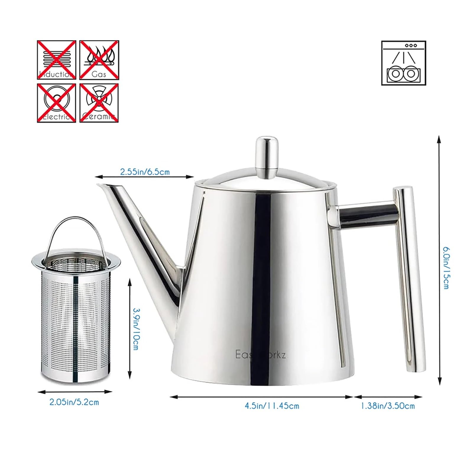 Teteras Tetera de acero inoxidable doble pared con infusor té extraíble, perfecta for preparar tu favorito(800ml)