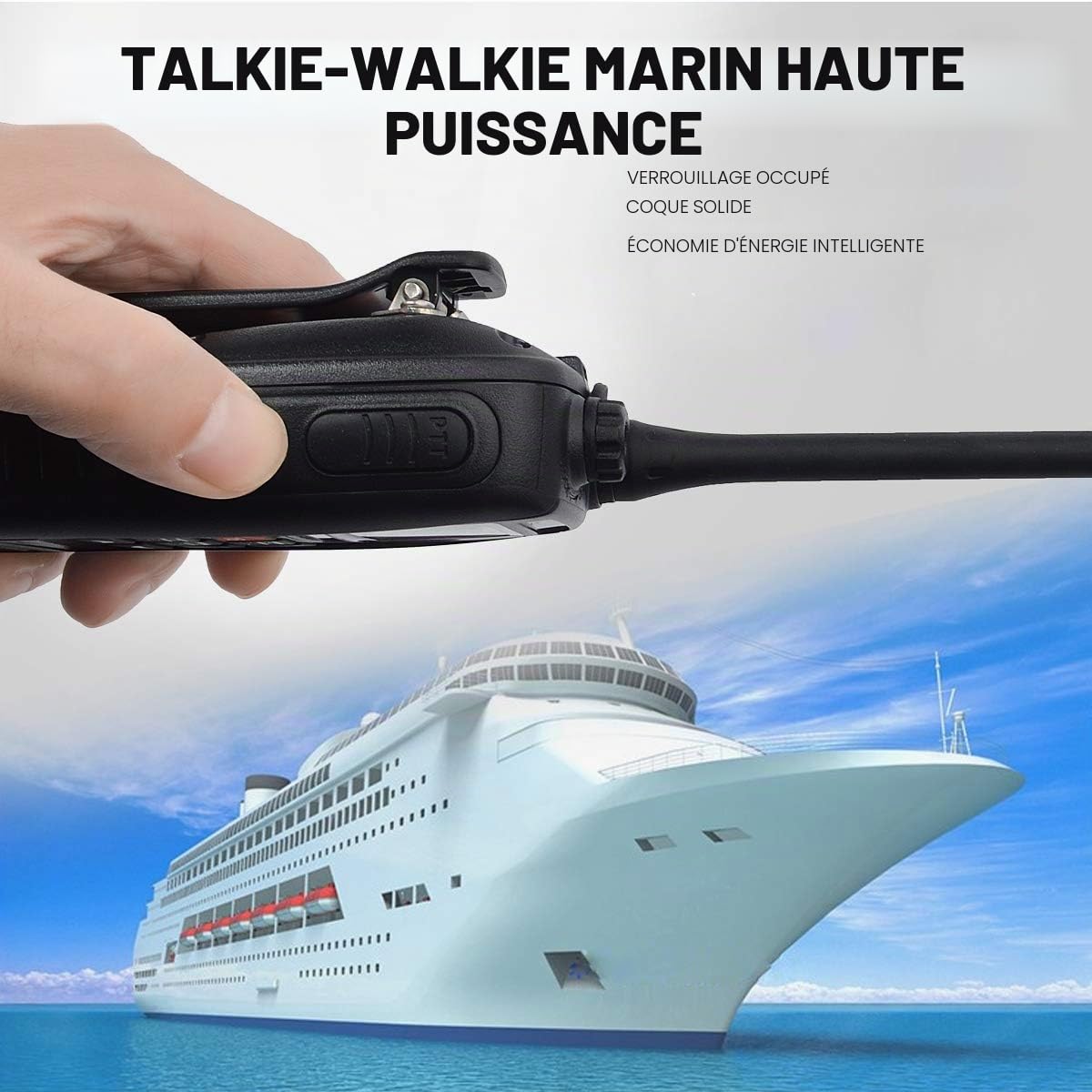 HYS TC-37M IPX7 Étanche VHF Portable Radio Marine Longue Portée Radio Marine LCD Rétroéclairage Automatique pour Bateaux