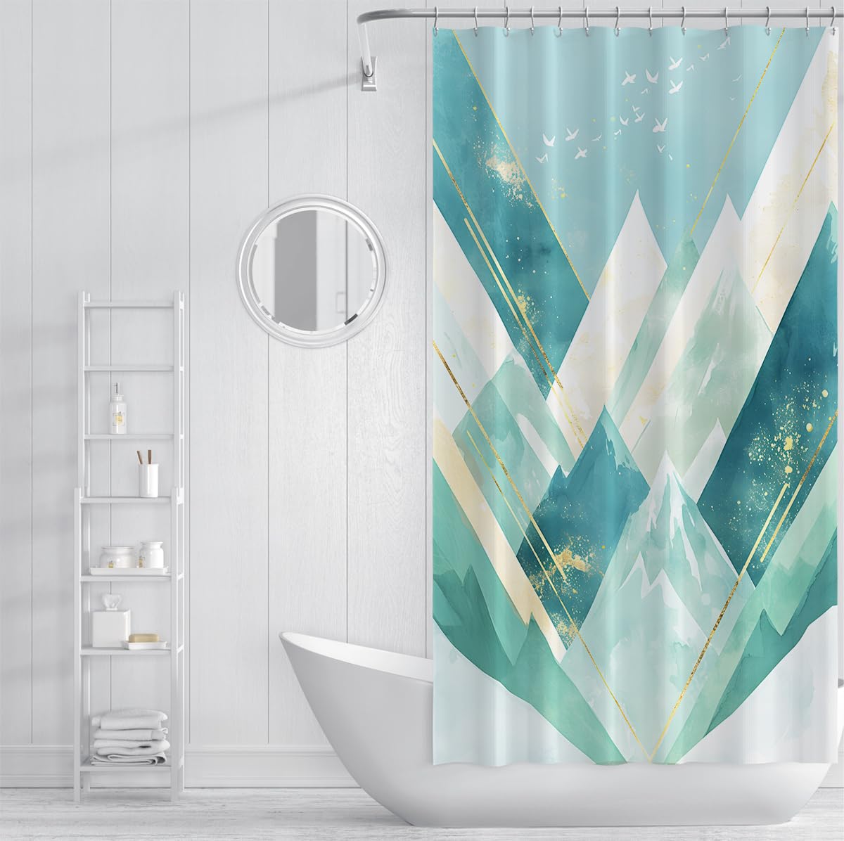 Rideau de Douche Salle de Bain Chevrons Vert Menthe W180xL180 cm