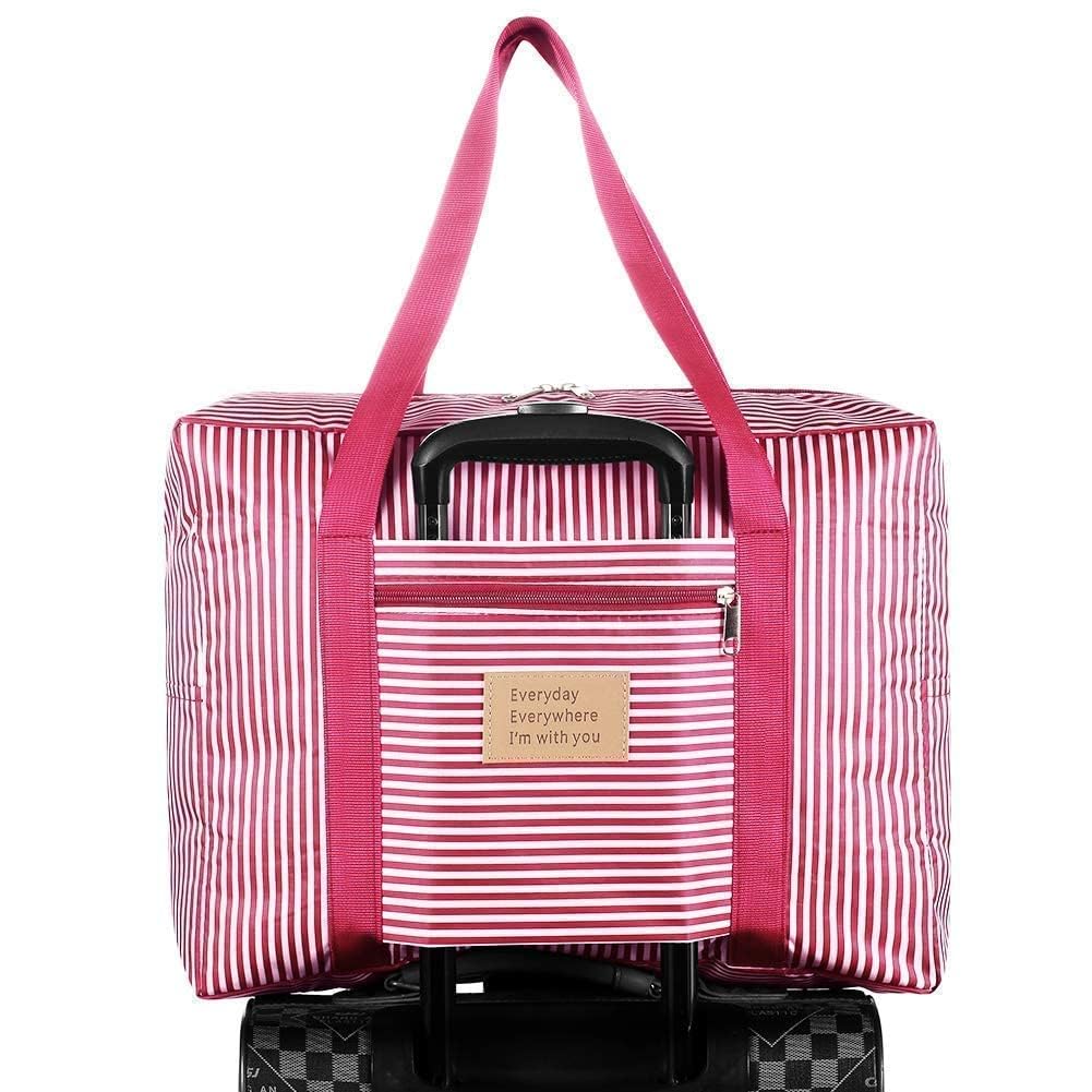 STARFLYER Carry-on Bag Foldable Flight Bag Travel Duffel Bag Travel Luggage Bag Lightweight Travel Luggage Duffle Tote Bag Waterproof Luggage Organizer Storage (Pink Strip)-image-14