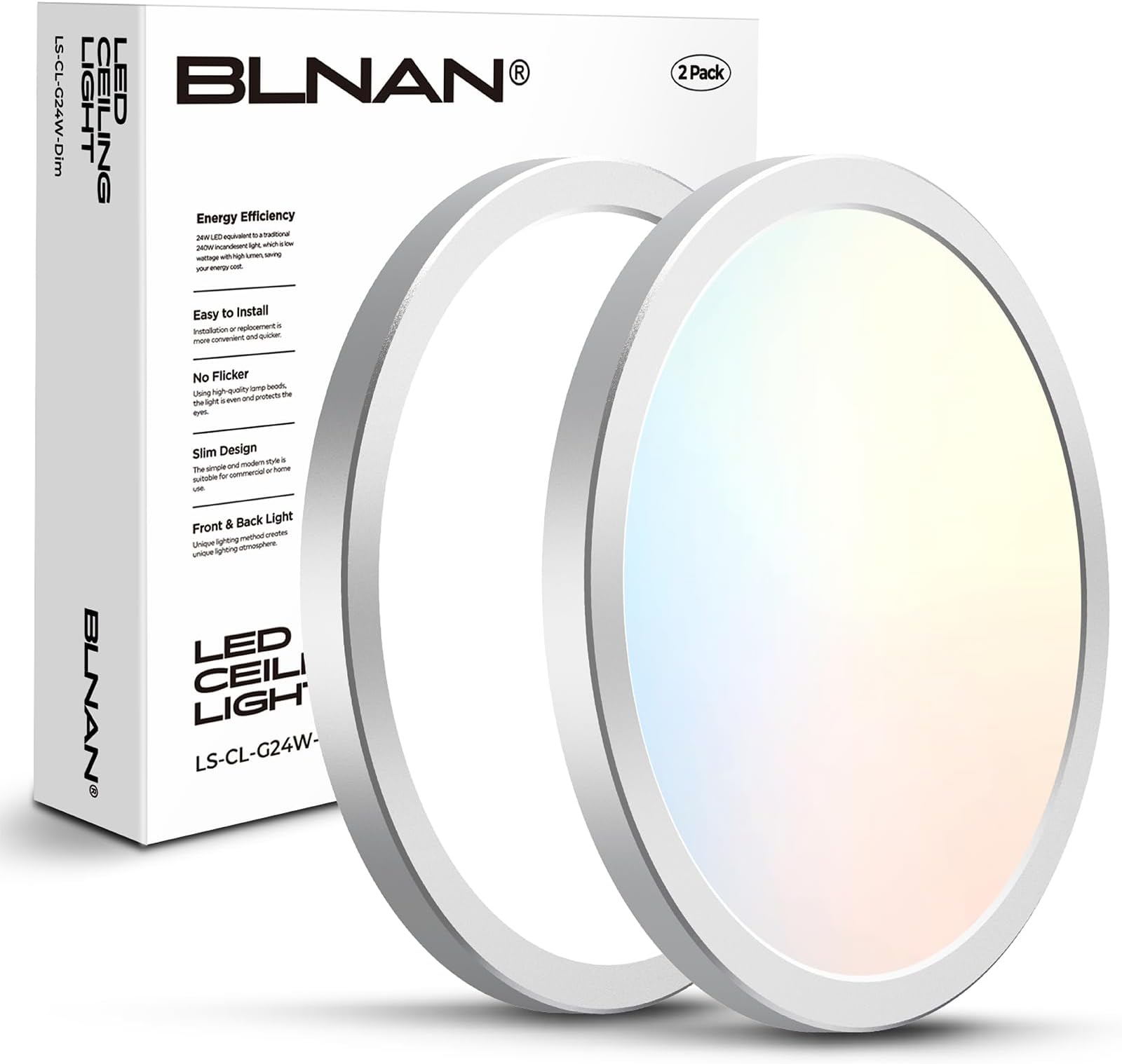 BLNAN LED Flush Mount Ceiling Light Fixture, Super Slim 12 Inch 24W LED Ceiling Light, 3000K/4000K/5000K Selectable Ceiling Lamp - Round Flat Ceiling Lights Flush Mount for Kitchen Bathroom Shower