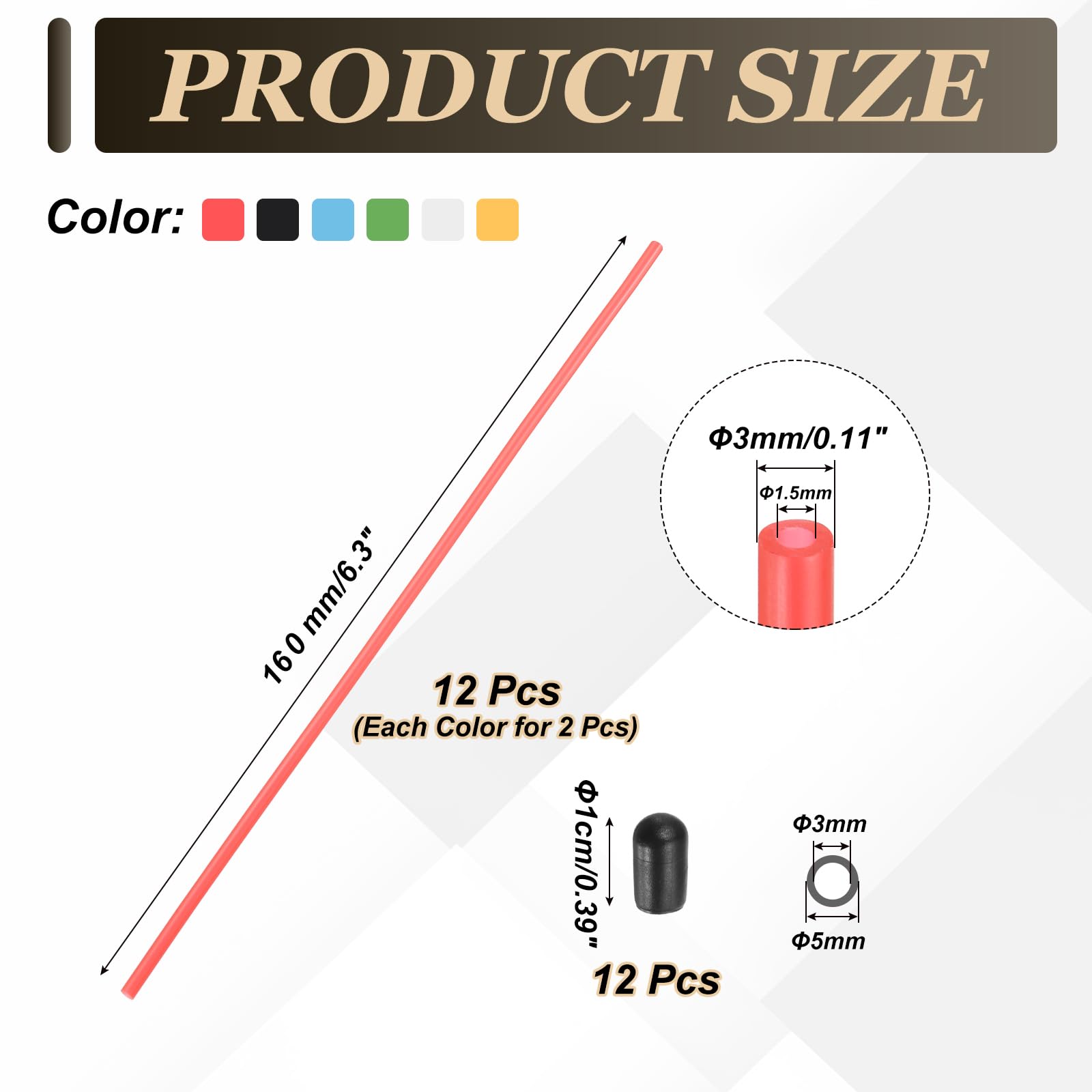 sourcing map Tube d'antenne de protection en plastique de 160 mm, tube d'antenne RC avec capuchons pour antenne réceptrice de drone de voiture, bateau, drone (6 couleurs, 12 pièces)