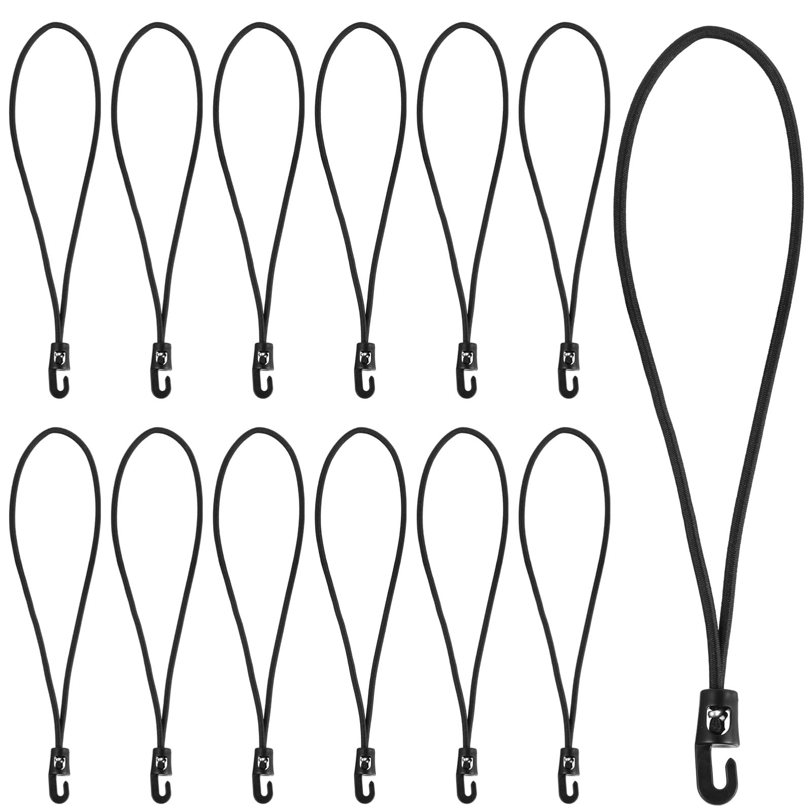 Lot de 50 Cordons Bungee Courts avec Crochet, Sangles de Fixation élastiques de 10 in, Bungee pour canopée de Tente, Fixation de tarp extérieur, Corde Haute élasticité pour arrimage Stable