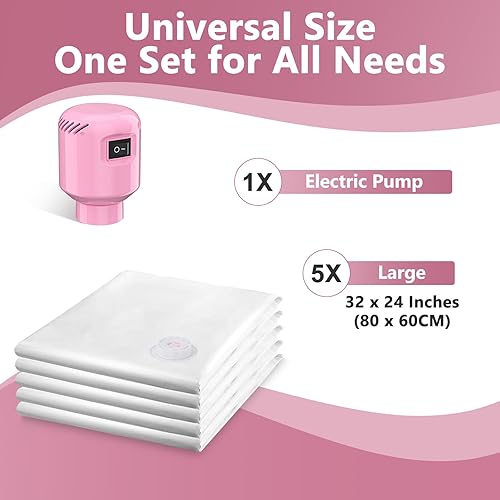 Miniatura 8 de Bolsas de sellado al vacío para ropa de viaje, paquete de 5 bolsas de almacenamiento al vacío para ahorro de espacio con bomba eléctrica, sellador