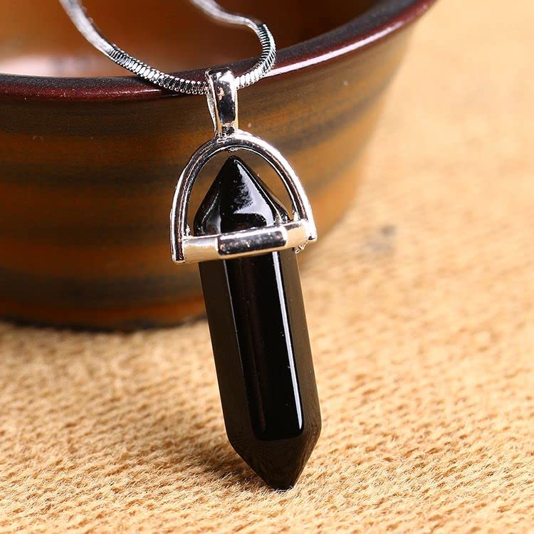 Cristal Natural en Bruto Cuarzo Natural Punto de Cristal Piedra Preciosa Amatista Ágata Colgante Yoga DIY Collar Recuerdo Joyería, Rojo, con Cuerda (Color : Obsidian, Size : with String)