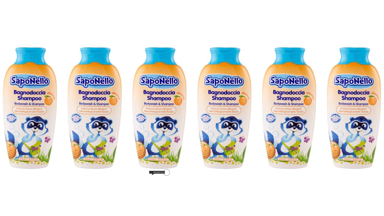 Paglieri SapoNello Bagnodoccia Shampoo Albicocca, gel doccia e shampoo con albicocca, formula senza lacrime, idratante, 400 ml, + portachiavi Italy Shop Service gratuito