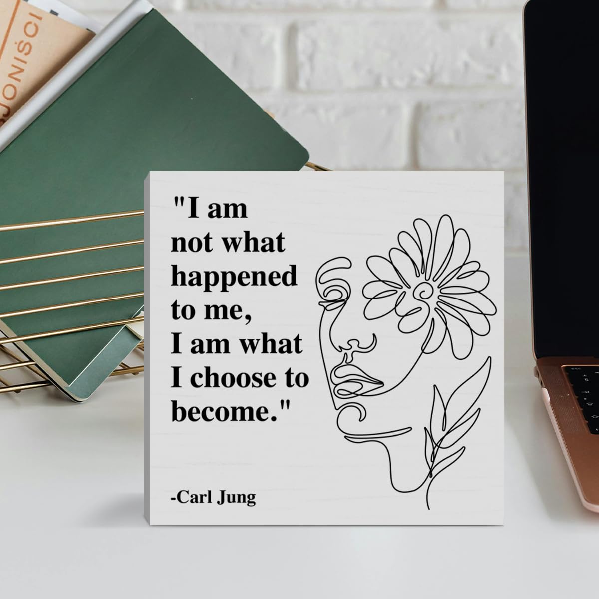Therapy Office Desk Decor Wooden Box Sign, Mental Health Decor for Home School Counseling Decoration Mental Health Gift for School Counselor Psychologist Therapist, I Am What I Choose to Become
