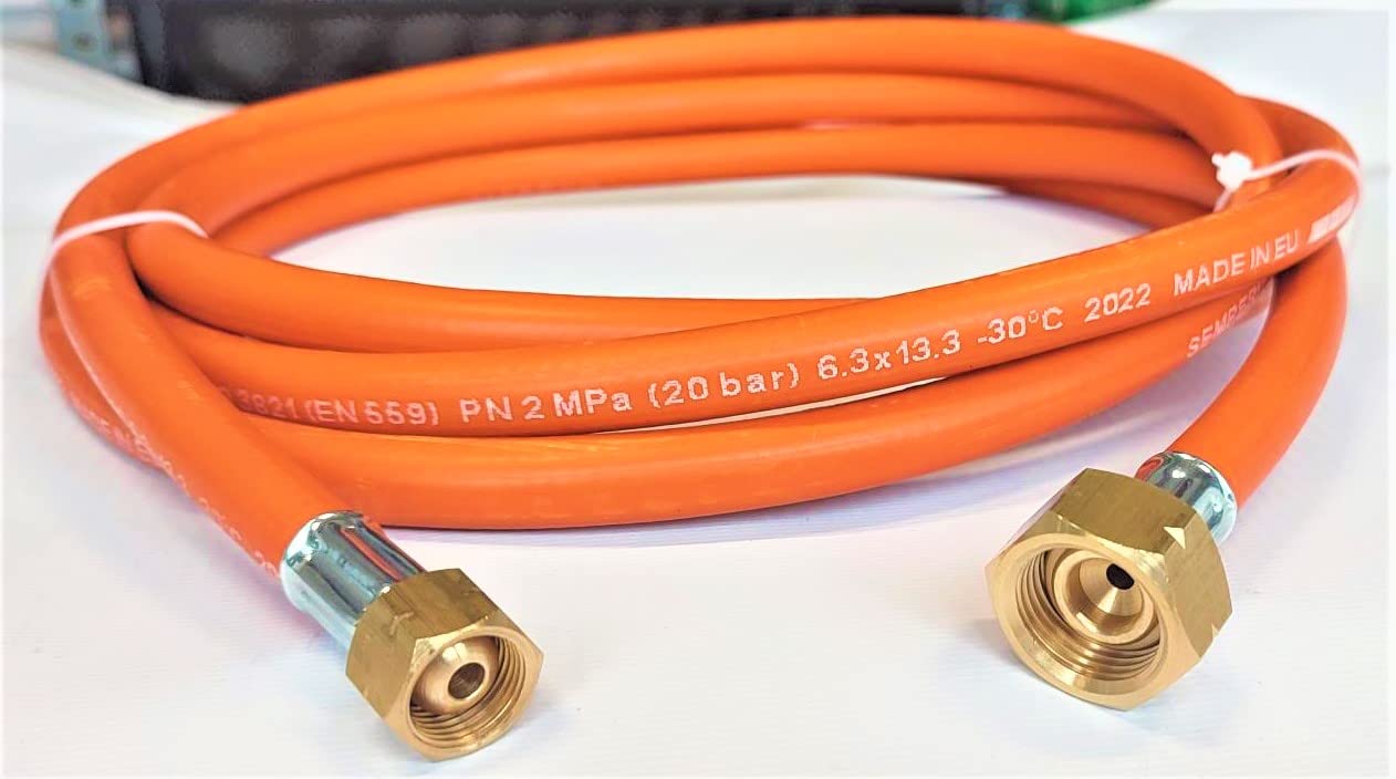 Propan Butan Gasschlauch 500cm (5m) | 20 bar | Ø9mm | DN5 3/8" - 21.8" Zoll LKS Anschluß mit Schnellkupplung | bis -30°C | Propangasschlauch | Gas Hose für Camping, Gasgrillgeräte