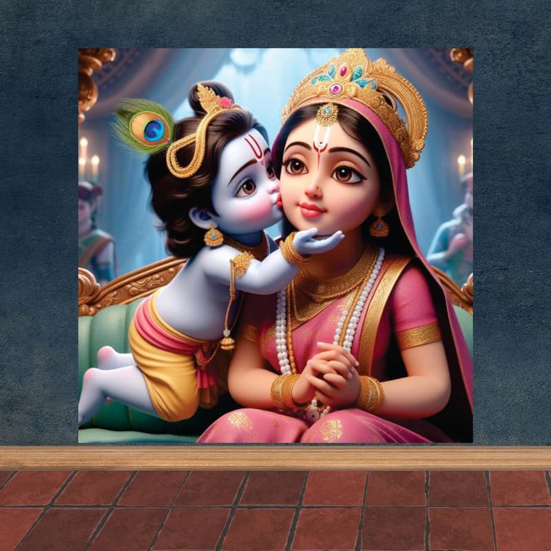 Image of British Terminal Cute little Bal Gopal Baby God Krishna| Kanha Ji | Laddu Lord Makhan Chor Painting Religious Poster for Pregnant Women for wall (matt thin vinyl,sticker,multicolor,unframed)| bj152