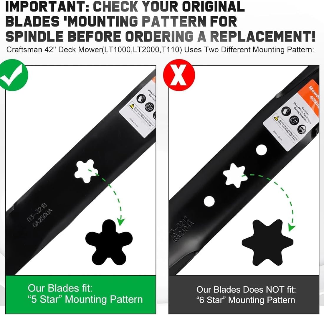 Eaglerich 3-in-1 Mulching Blade 134149 for 42 Inch Deck Mowers, Replace 532134149 & 422719, 5 Point Star Center Hole, 2 Pack