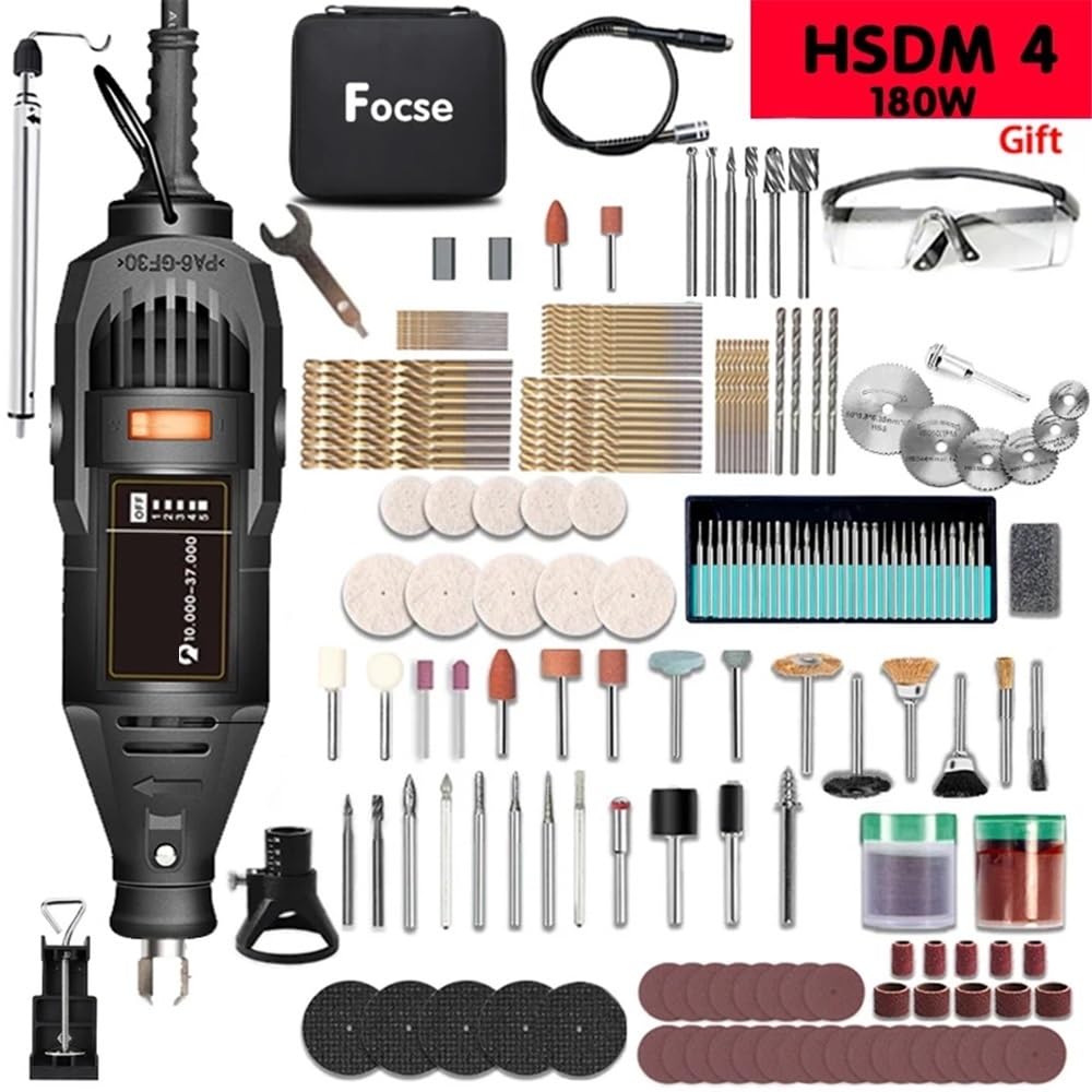Minitaladro eléctrico de 180W, herramienta rotativa de grabado, amoladora de pulido, pluma de grabado de velocidad Variable con accesorios(HSDM1,EU)