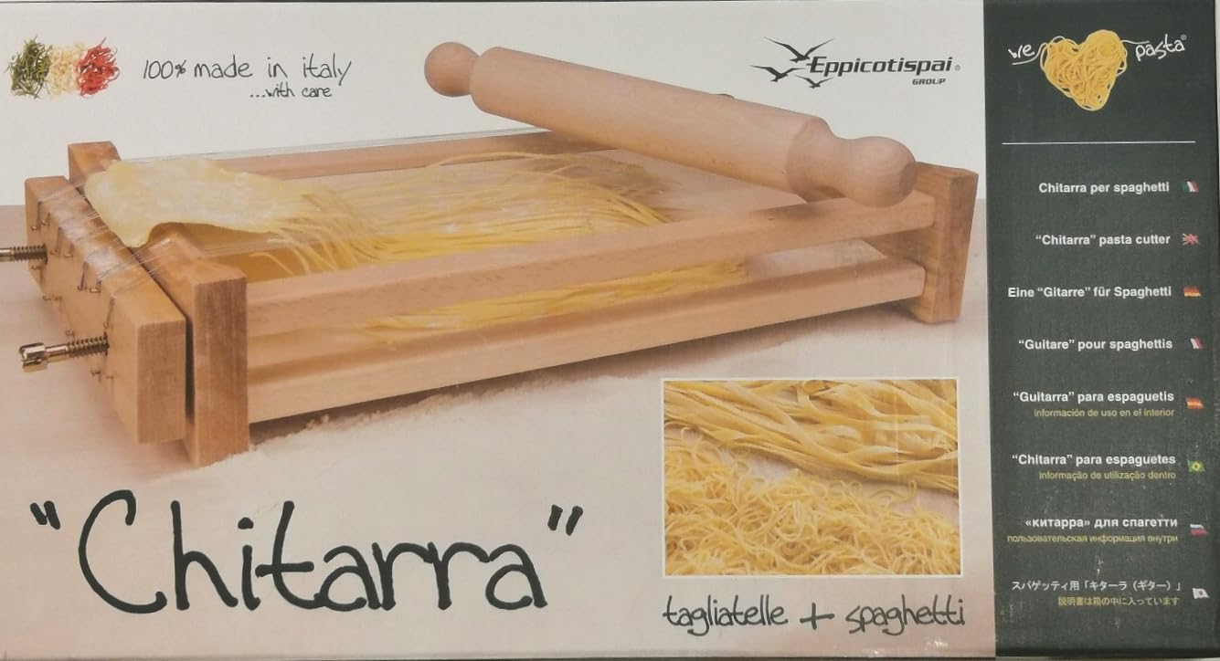 Chitarra in legno per Spaghetti alla chitarra e Tagliatelle con Mattarello e ricettario