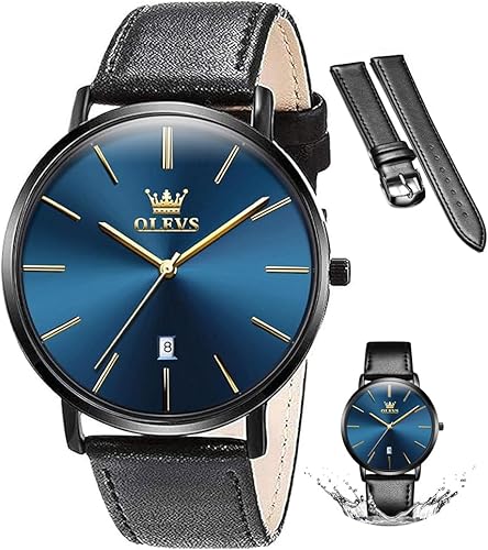 OLEVS Relojes para Hombres Reloj de Cuero para Hombres Relojes Ultradelgados para Hombres Reloj Minimalista con Correa de Cuero Cuarzo Analógico de