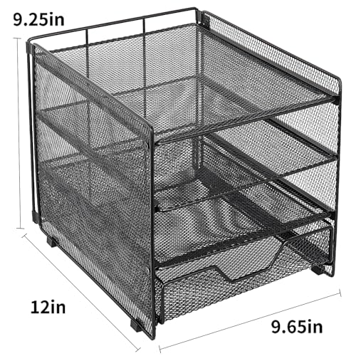 Image of OPNICE Desk Organizer, 4-Tier Desktop File Organizer with Drawer, Office Desk Accessories, File Sorters, Workspace Organizers for Office Supplies(Black Upgraded)