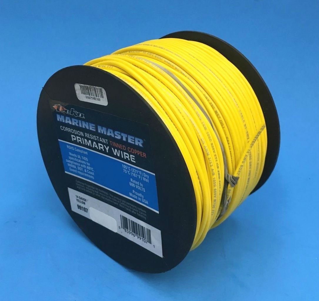 DEKA 14AWG YELLOW Marine Tinned Copper Boat Stranded Wire 100 Feet Made in USA