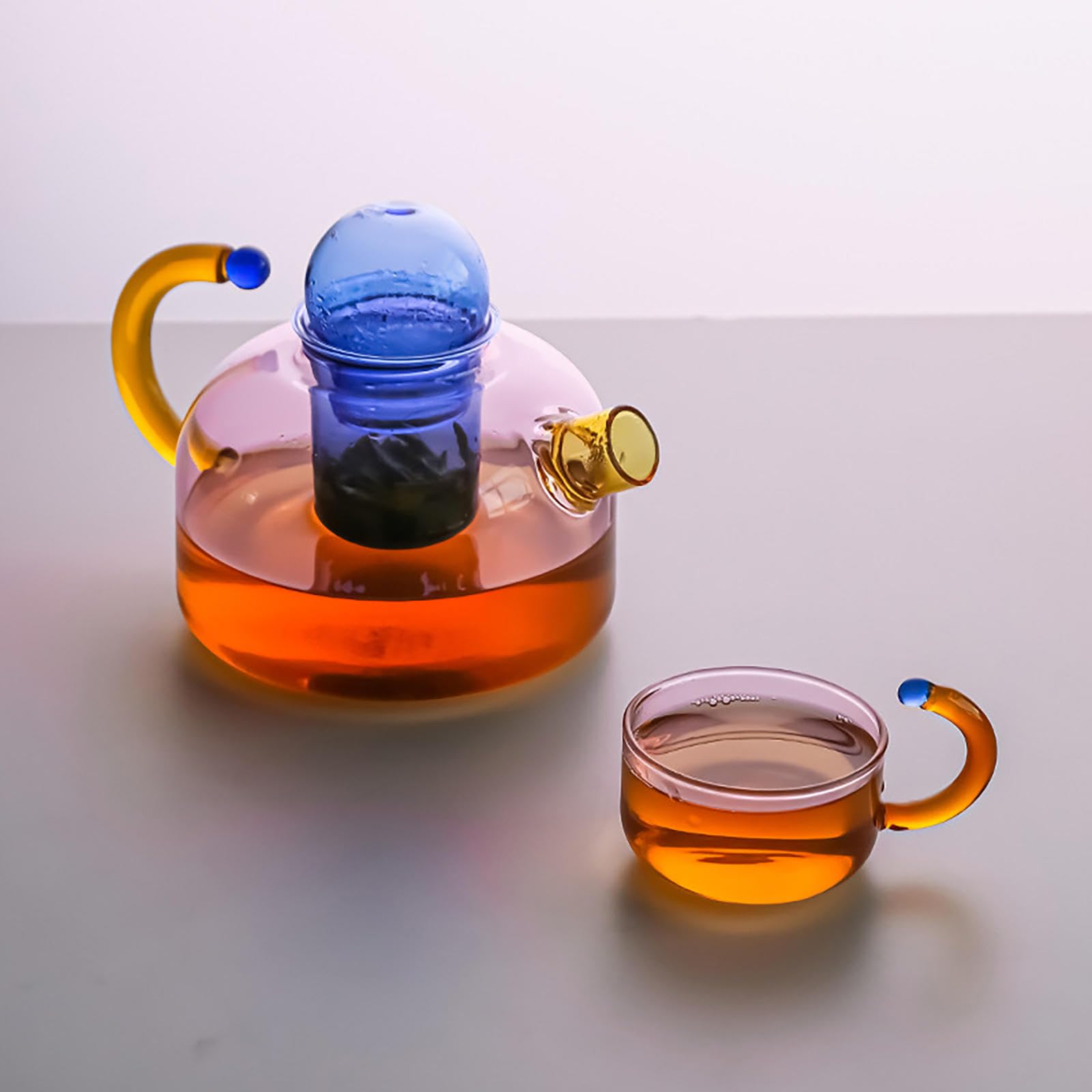 Teekessel, Glas-Teekanne, Teekanne mit Teesieb für losen Tee, transparenter Teekessel, hochtemperaturbeständig, Glas, Tee-Wassertrennung, Filtration, kleine steilende Teekanne,
