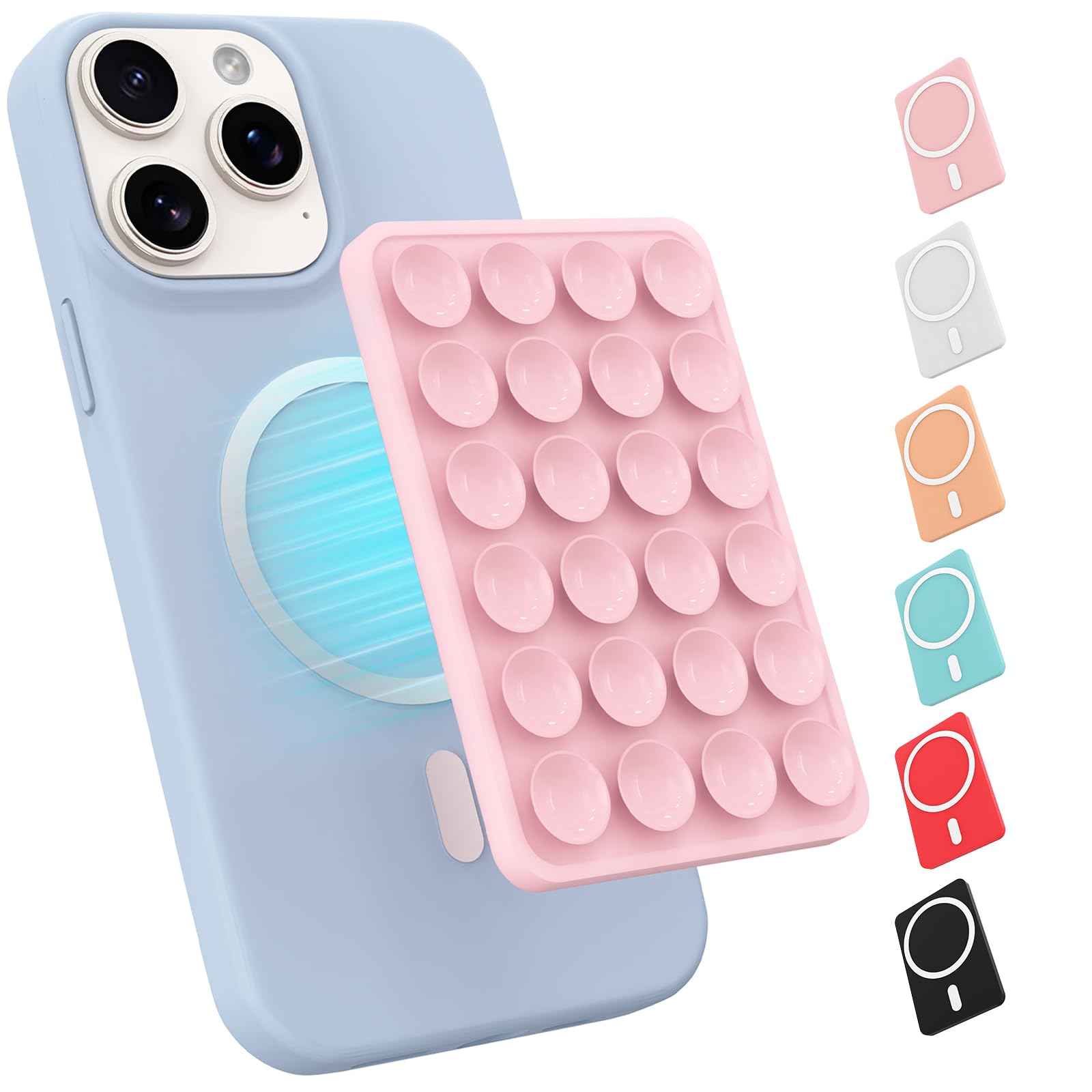 Magnetic Suction Phone Mount for MagSafe Case,Silicone Sticky (Light Pink)